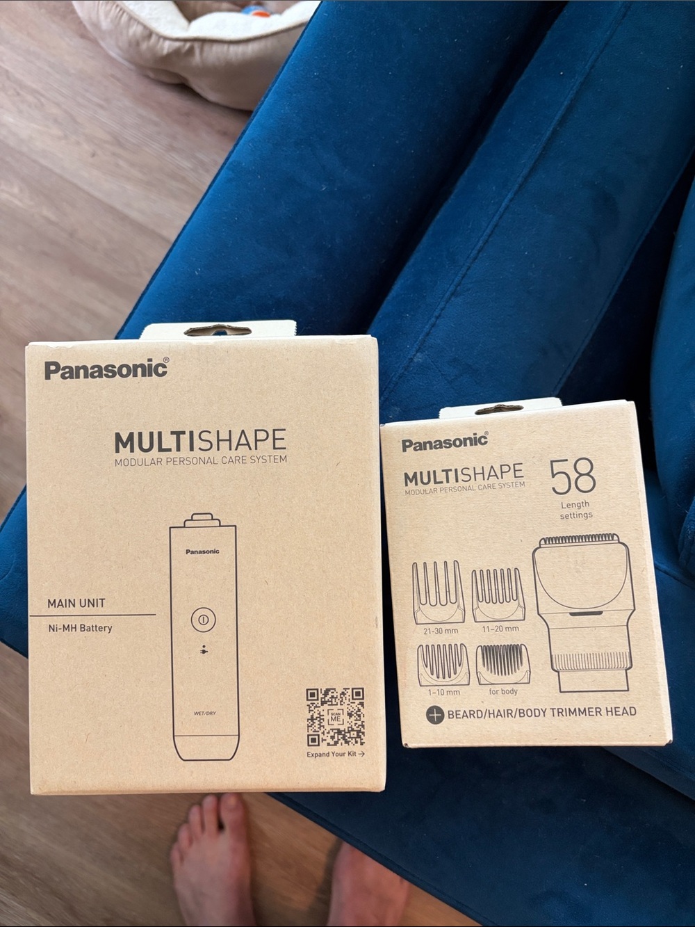 Panasonic MULTISHAPE Modular Grooming Kit in Kraft Packaging with Navy Backdrop